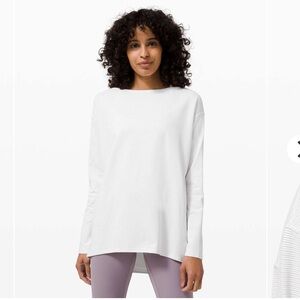 Lululemon- Back in Action LS- Sz XL- White/Gold Micro Stripes- EUC